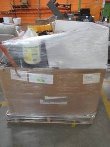 lot 706 image: LARGE WHOLESALESALVAGE PALLET Of STORAGEDISPLY BINS, WHEELBARROW WHEELS, GARAGE ITEMS AND MORE