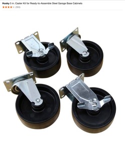 lot 64 image: (2) Husky 5 in. Caster Kit for Ready-to-Assemble Steel Garage Base Cabinets. See Pictures