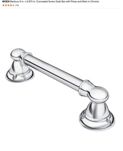 lot 71 image: MOEN Banbury 9 in. x 0.875 in. Concealed Screw Grab Bar with Press and Mark in Chrome. See Pictures