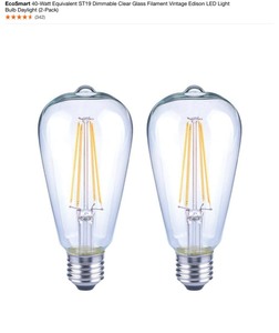 lot 80 image: (4) EcoSmart 40-Watt Equivalent ST19 Dimmable Clear Glass Filament Vintage Edison LED Light Bulb Daylight (2-Pack). See Pictures