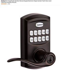 lot 83 image: Kwikset 917 SmartCode Venetian Bronze Keypad Electronic Single-Cylinder Tustin Door Lever Featuring SmartKey Security. See Pictures