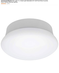 lot 84 image: (2) Commercial Electric Spin Light 7 in. Closet Light Selectable CCT LED Flush Mount Laundry Room Hallway Stairway Lighting. See Pictures