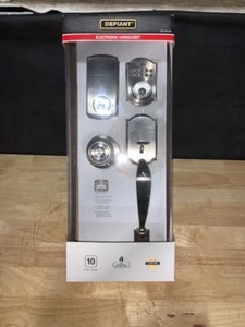 lot 85 image: Defiant Castle Satin Nickel Electronic Door Handleset with Hartford Knob. See Pictures
