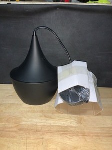 lot 93 image: Globe Electric Modern Collection 1-Light Oil-Rubbed Bronze Ceiling Hanging Light Fixture with Gold Interior. See Pictures