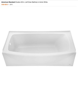 lot 111 image: American Standard Ovation 60 in. Left Drain Bathtub in Arctic White. See Pictures