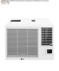 lot 113 image: LG Electronics 18,000 BTU 230-Volt Window Air Conditioner LW1816HR with Cool, Heat and Remote in White. See Pictures