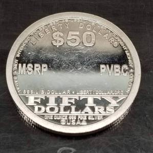 2008 NORFED $50 LIBERTY 1 TROY OZ .999 FINE SILVER