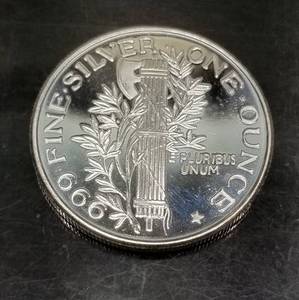 1 TROY OZ .999 FINE SILVER MERCURY DIME DESIGN