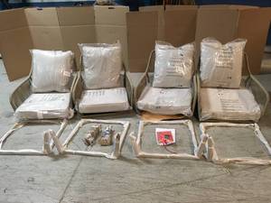 lot 25 image: Hampton Bay Haymont Swivel Steel Wicker Outdoor Patio Dining Chair with Beige Cushion (4-Pack) - Good Condition - Review all pictures