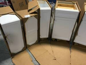 lot 36 image: Mix Lot of assorted White Storage Cabinets - Customer Returns see Pics 