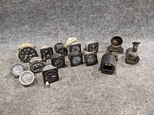 Lot of (13) Aviation Gauges - Tachometer, Ammeter, Temp Gauges, Clocks and More