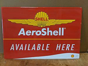 Metal AEROSHELL Embossed Sign Dealer Sign - About 35.5 x 23.5