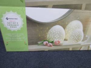 Pre-Lit Set of 3 Ceramic Eggs Retai...