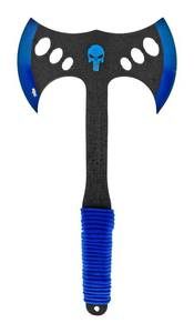 14 Punisher Skull Dual Axe Head Full Tang Throwing Hatchet - Blue ()