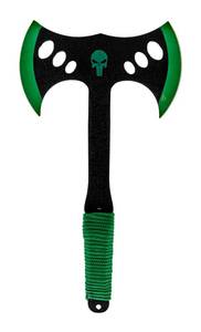 14 Punisher Skull Dual Axe Head Full Tang Throwing Hatchet - Green ()