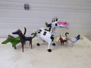 Metal Yard Art, Cow and Dogs