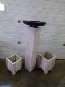 Bird Bath and 2 Planter holders