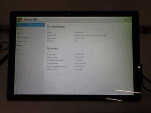 Microsoft&nbspSurface Pro 4 1724 &nbspINTEL(R) CORE(TM) I5-6300U CPU  2.40GHZ  8GB RAM  256GB SSD  unit has slight yellowing on screen on left and right edges  no charger  no windows