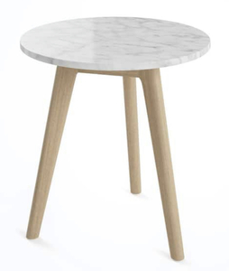 lot 37 image: NATHAN JAMES Amalia White Marble Top with Light Brown Solid Wood Accent Table