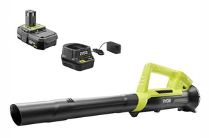 lot 9 image: RYOBI ONE 18V 90 MPH 200 CFM Cordless Battery Leaf BlowerSweeper with 2.0 Ah Battery and Charger