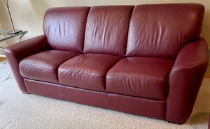 Magnificent Marshall Fields Burgundy Leather Sofa and Loveseat