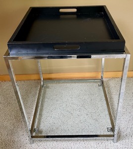 Metal Accent Table with Glass Top and Removable Top Tray