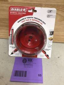 lot 65 image: DIABLO 4 in. Bi-Metal Hole Saw with 2-38 in. Cutting Depth Open box
