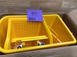 lot 85 image: HOMCOM 5 Gal. Yellow Plastic Steel Janitor Mop Bucket with Down Press Wringer and Wheels
