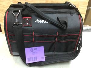lot 100 image: Husky 16 in. Large Mouth Tool Bag with Tool Wall Open box
