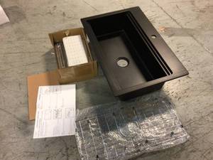 lot 109 image: Dual Mount Rustin Granite Workstation 33 in. 1-Hole Single Bowl Kitchen Sink in Black by CMI Customer Returns See Pictures