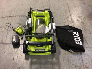 lot 111 image: 40V Brushless 20 in. Cordless Battery Walk Behind Push Lawn Mower with 6.0 Ah Battery and Charger by RYOBI Customer Returns See Pictures