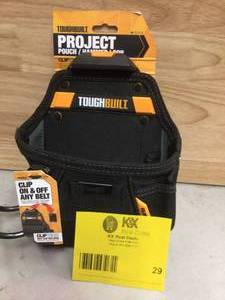 TOUGHBUILT Project Pouch with Hammer Loop, Black with ClipTech and rugged 6-layer rivet-reinforced construction Open box