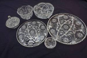 lot 15 image: glass etched serving platters and bowls