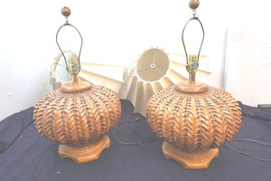 lot 31 image: basket weave table lamps