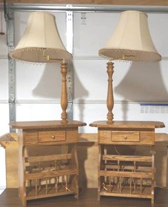 lot 35 image: matching oak end tables with built in lamps