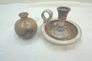 lot 57 image: ceramic candle dish and oil vase