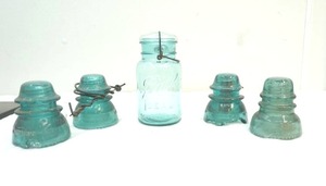 lot 217 image: Mason Ball jar #7, and glass insulators