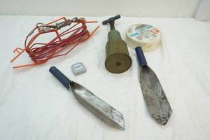 lot 239 image: drywall tape, dog lead, sprinkler head, garden tools