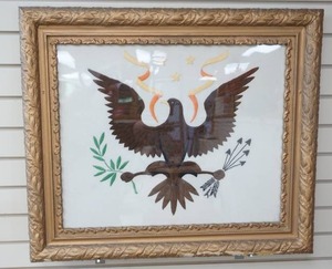 lot 267 image: framed eagle embroidered family crest