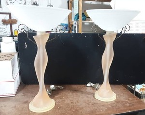 2-Lamps 27 Tall With Glass Shades (One Needs To Be Reattached To Base At The Bottom)