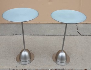 2-Modern Glass Top Tables-Brushed Stainless Steel 12x21