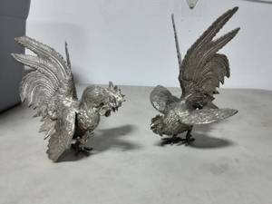 2-Pewter Fighting Roosters