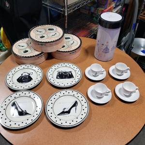 3 Sets Of 4 Piece Stoneware Luncheon Plates (Mademoiselle) & Set Of 4 Ooh La La Espresso Cups With Saucers