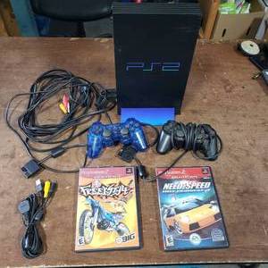 Sony PS2 Console, Stand, 2-Controllers, 2-Games