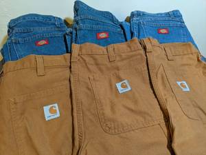 lot 01 image: 6 Pairs- 3 Dickies Denim - 3 Carhartt Khaki Dungarees (30 x 30)