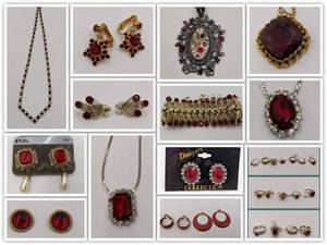 lot 16 image: Huge Lot of 1970s-1980s Red & Gold Vintage Deadstock Jewelry-Gold-Plated Earrings, Rings, Necklaces, and More