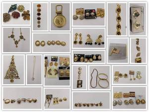 lot 17 image: Huge Lot of 1970s-1980s Vintage Deadstock Jewelry-Gold-Plated Earrings, Rings, Necklaces, Rhinestone Brooches and More