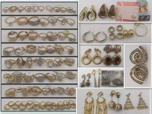 lot 19 image: Huge Lot of 1970s-1980s Vintage Deadstock Jewelry-Gold-Plated Earrings, and Gold-Plated, Cubic Zirconia and Rhinestone Rings