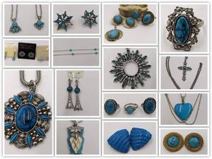 lot 24 image: Huge Lot of 1970s-1980s Boho Chic Gold Plated and Silver Plated and Faux Turquoise Vintage Deadstock Jewelry- Earrings, Rings, Necklaces, Bracelets, and Sets