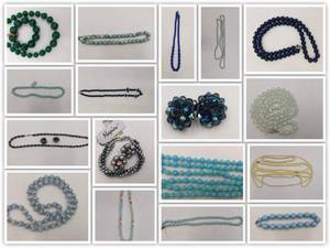 lot 25 image: Huge Lot of 1970s-1980s Blue, Green, and Natural Pearl Faux Pearl Vintage Deadstock Jewelry- Earrings, and Necklaces